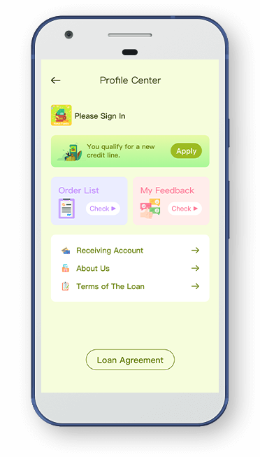 Mobile application interface showing loan features